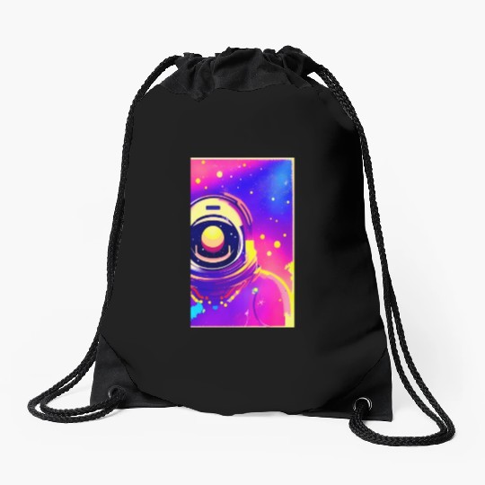 Astronaut neon colors Drawstring Bags