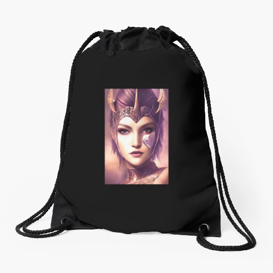 Warrior princess wearing gothic plate dark fantasy Drawstring Bags
