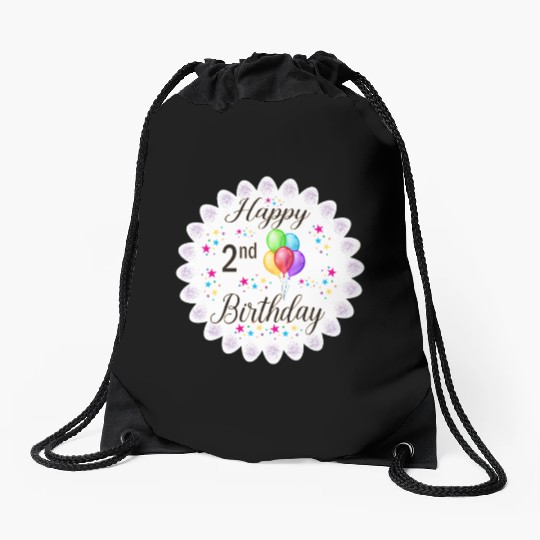 2nd Happy Birthday with Balloons Drawstring Bags