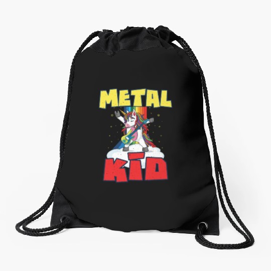 Rock Sign Guitar Unicorn Rainbow Metal Kid Music Drawstring Bags