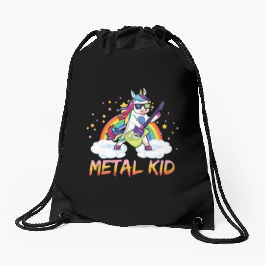 Metal Kid Music Guitar Unicorn Rainbow Heavy Rock Drawstring Bags