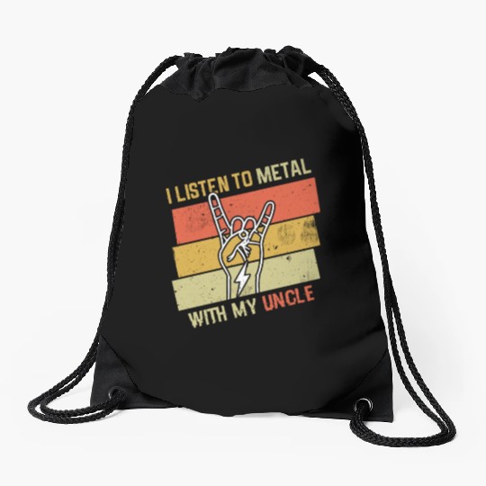 Vintage Metal With Uncle Metal Kid Music Lover Drawstring Bags