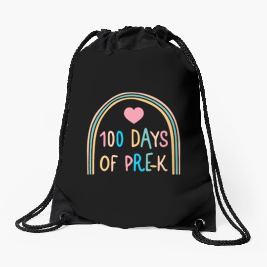 School Drawstring Bags, 100 Days Of Pre-K Rainbow Heart Drawstring Bags