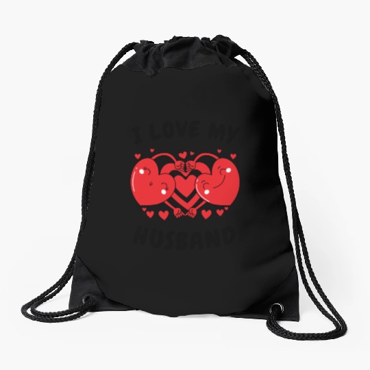I Love My Husband Red Heart Valentines Matching Drawstring Bags
