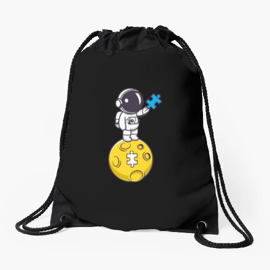Autistic Astronaut with blue Puzzle Drawstring Bags