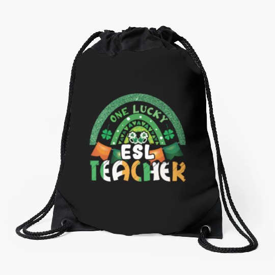 Saint Patrick Day Rainbow Clover Lucky Teacher Drawstring Bags