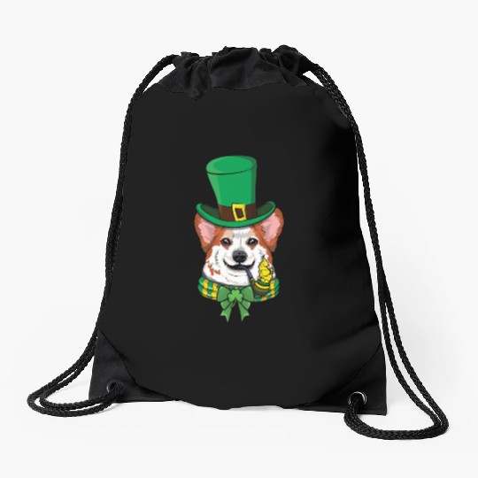 Cute Corgi Irish Happy Saint Patrick Day Drawstring Bags
