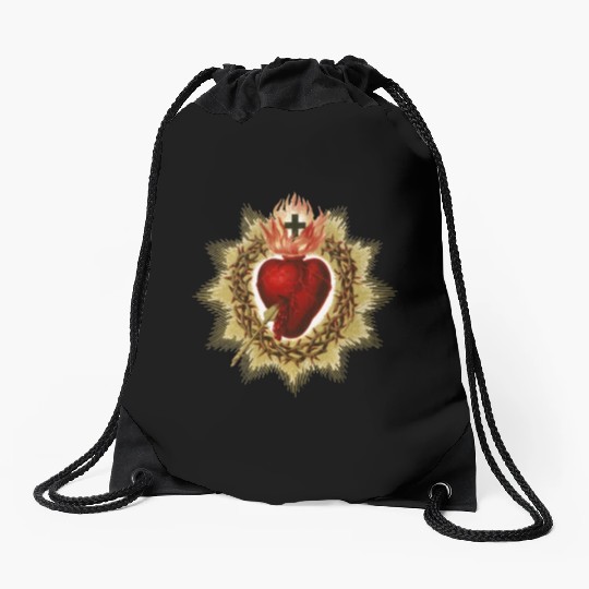 Sacred Heart of Jesus Christ Catholic Blessing Art Drawstring Bags