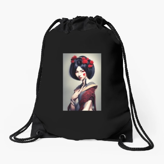 Geisha portrait japanese woman Japan wallart Drawstring Bags
