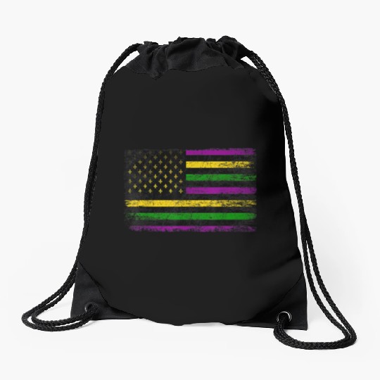 Mardi Gras Flag Green Purple Gold Drawstring Bags