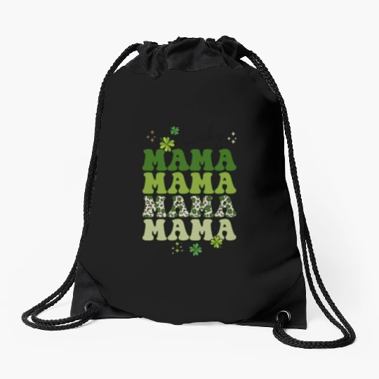 Groovy Lucky Mama St Pattys Mom Retro Groovy Drawstring Bags