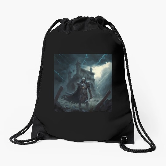 Death Knight in Thunderstorm Drawstring Bags