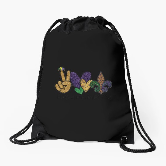 PEACE LOVE MARDI GRAS Drawstring Bags