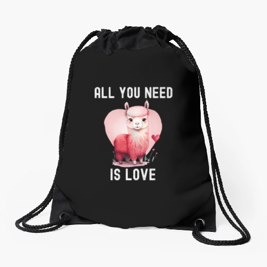 All you need is love with heart Llama Valentine's Drawstring Bags