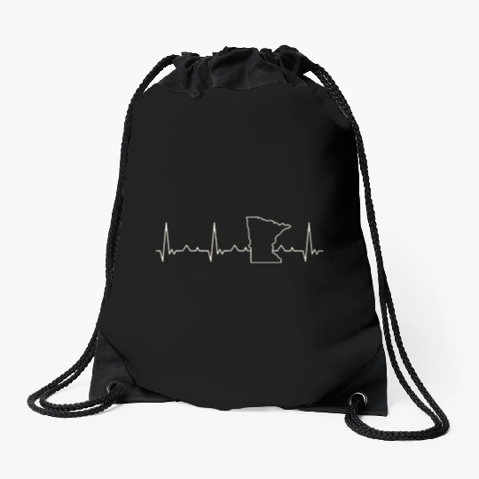 Minnesota State USA. Heart. Love. EKG. Pulse. Drawstring Bags