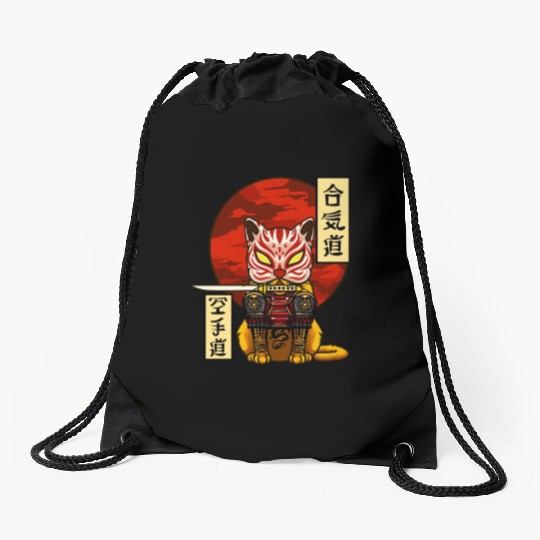Samurai Cat Drawstring Bags
