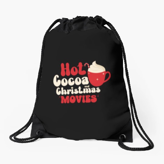 Hot cocoa Christmas movies Drawstring Bags