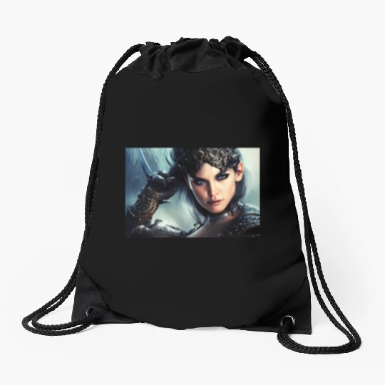 Warrior princess wearing gothic plate fantasy art Drawstring Bags