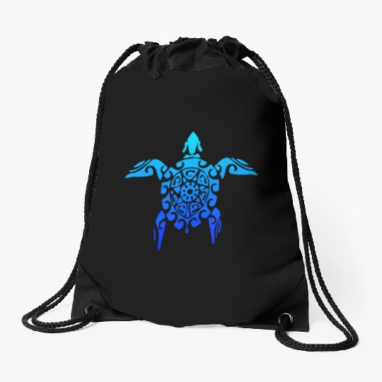 Hawaiian Tribal Sea Turtle Polynesian Tattoo Style Drawstring Bags