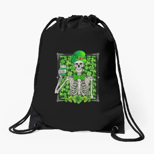 St Patrick's Day Skeleton Shamrock Lucky Drawstring Bags