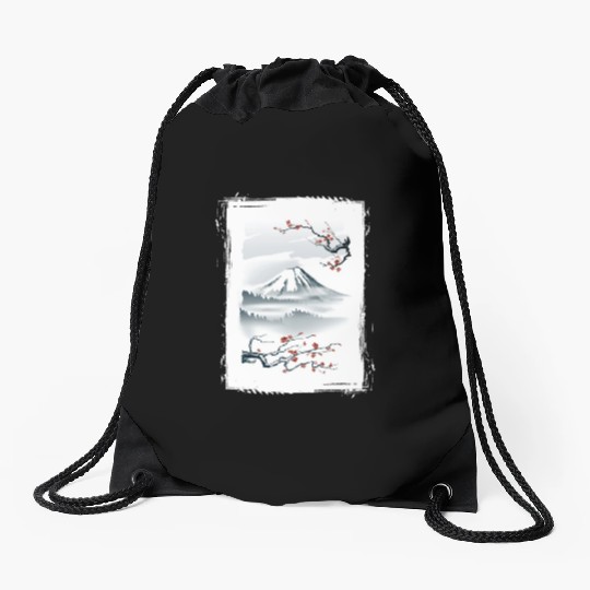 Fuji Cherry Blossom Cherry Tree Japan Drawstring Bags