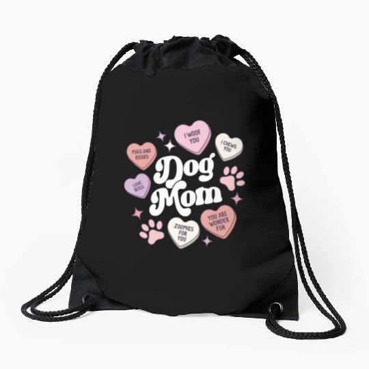 Dog Mom Valentines Day Candy Hearts Galentines Drawstring Bags