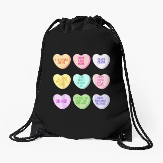 Teacher Valentines Day Conversation Heart School Drawstring Bags