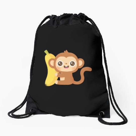 Cute Little Monkey and Banana Drawstring Bags