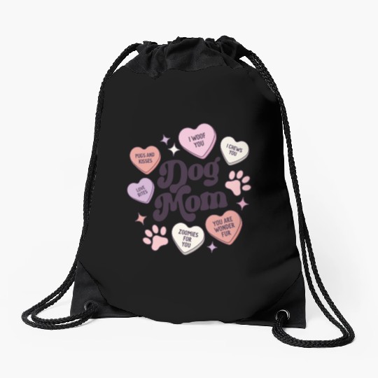 Dog Mom Valentines Day Candy Hearts Galentines Drawstring Bags