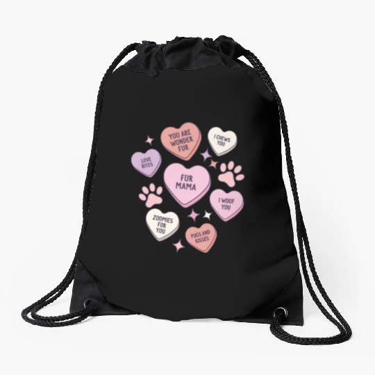 My Dog Is My Valentine Conversation Hearts Drawstring Bags