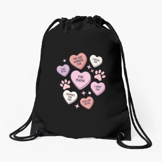 My Dog Is My Valentine Conversation Hearts Drawstring Bags