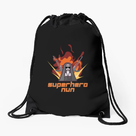 Superhero Nun Action Design Drawstring Bags