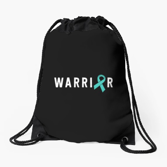 Warrior Motivational Teal Awareness Ribbon Drawstring Bags