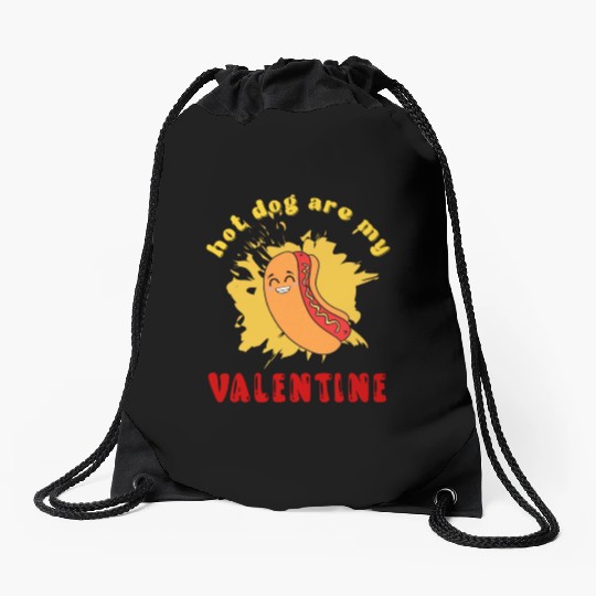 hot dog are my valentine Drawstring Bags