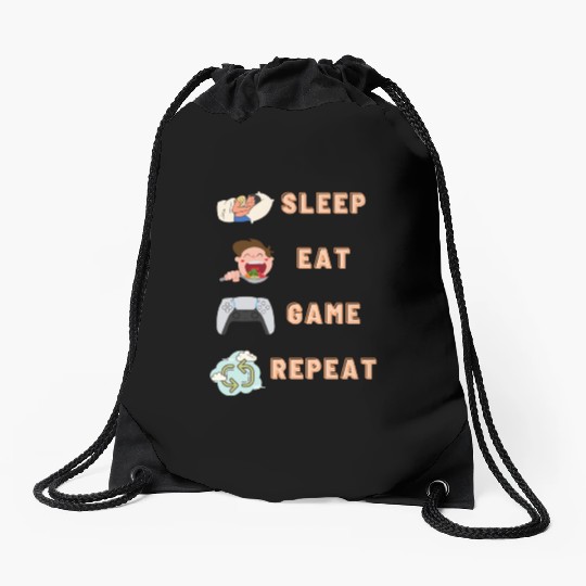 sleep eat game repeat PlayStation Drawstring Bags