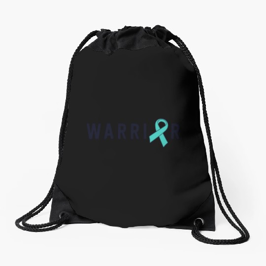 Warrior Motivational Teal Awareness Ribbon Drawstring Bags