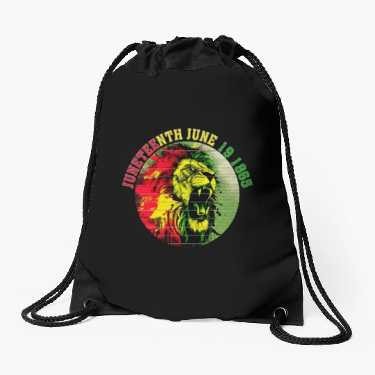 Juneteenth lion Black Pride African American Drawstring Bags
