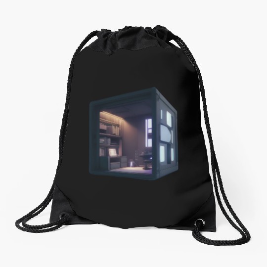 Small 3D Room Print - Cozy and Unique Home Drawstring Bags