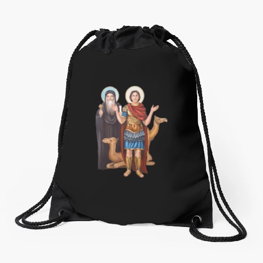 Pope Kyrillos and saint Mina. Coptic church. Drawstring Bags