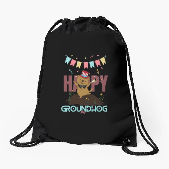 Happy Groundhog Day Drawstring Bags
