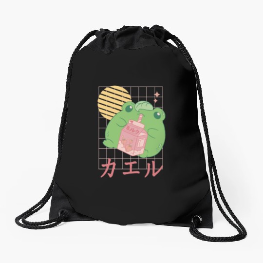 Strawberry Milk Frog Japanese Drawstring Bags