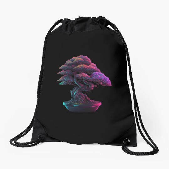Synthwave Bonsai Tree Drawstring Bags