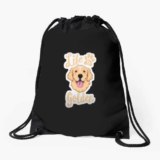 Golden Retriever Illustration Comic Graphics Drawstring Bags