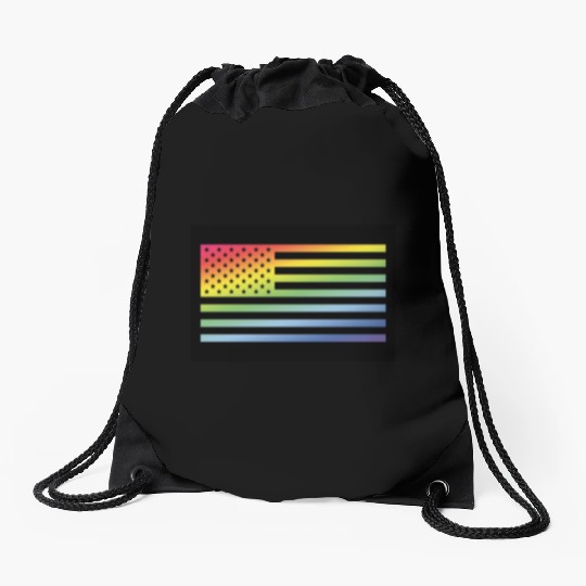 Stars And Stripes / Rainbow Flag (USA / Poster) Drawstring Bags