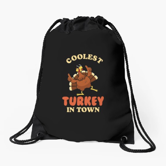 Coolest Turkey in Town Drawstring Bags