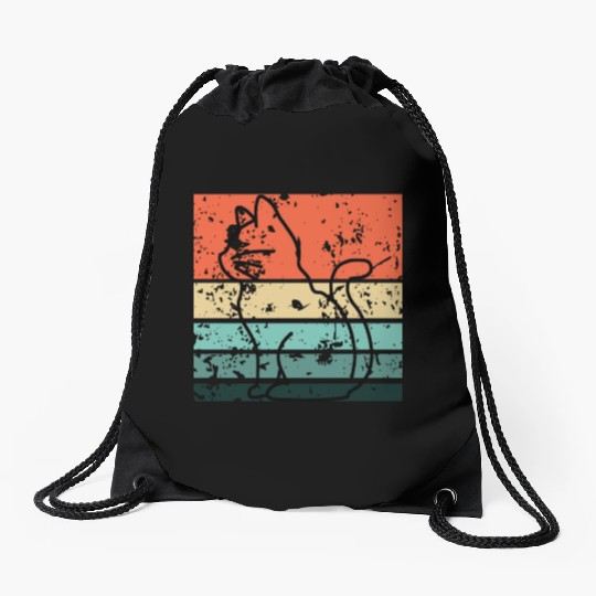 Cat Retro Streetwear Drawstring Bags