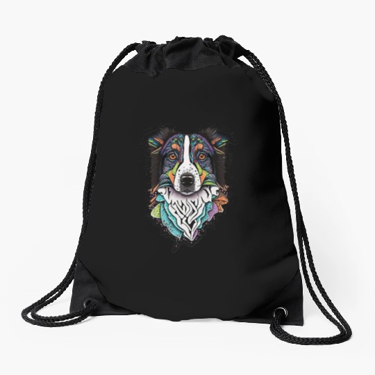 Border Collie Fantasy Dog Drawstring Bags