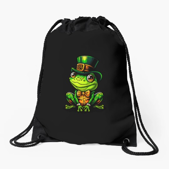 Magical Frog With St Patrick Day Top Hat Drawstring Bags