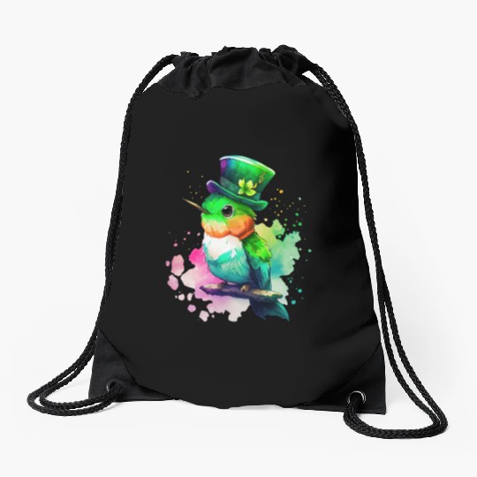 St Patrick's Day Irish Hummingbird Saint Patrick Drawstring Bags