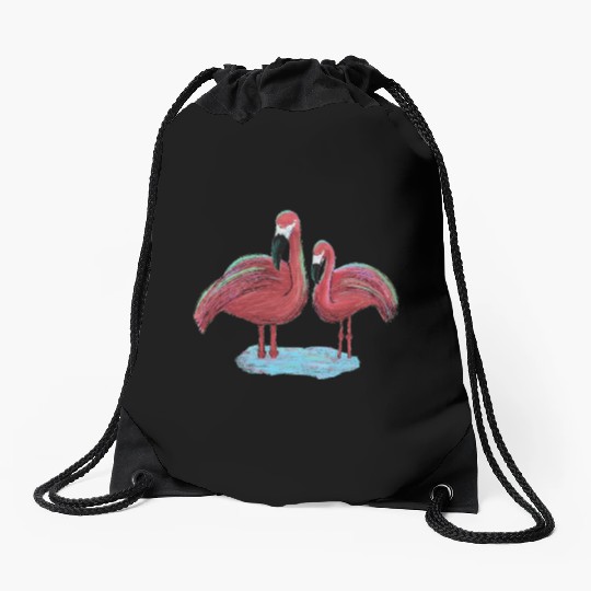 Trippy Flamingos Digital Sketch and Painting Drawstring Bags